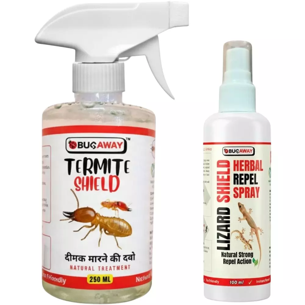 BUGAWAY Organic Termite Shield 250 ml & Lizard Shield Repellent 100 ml Spray Combo for Home (Pack of 2)
