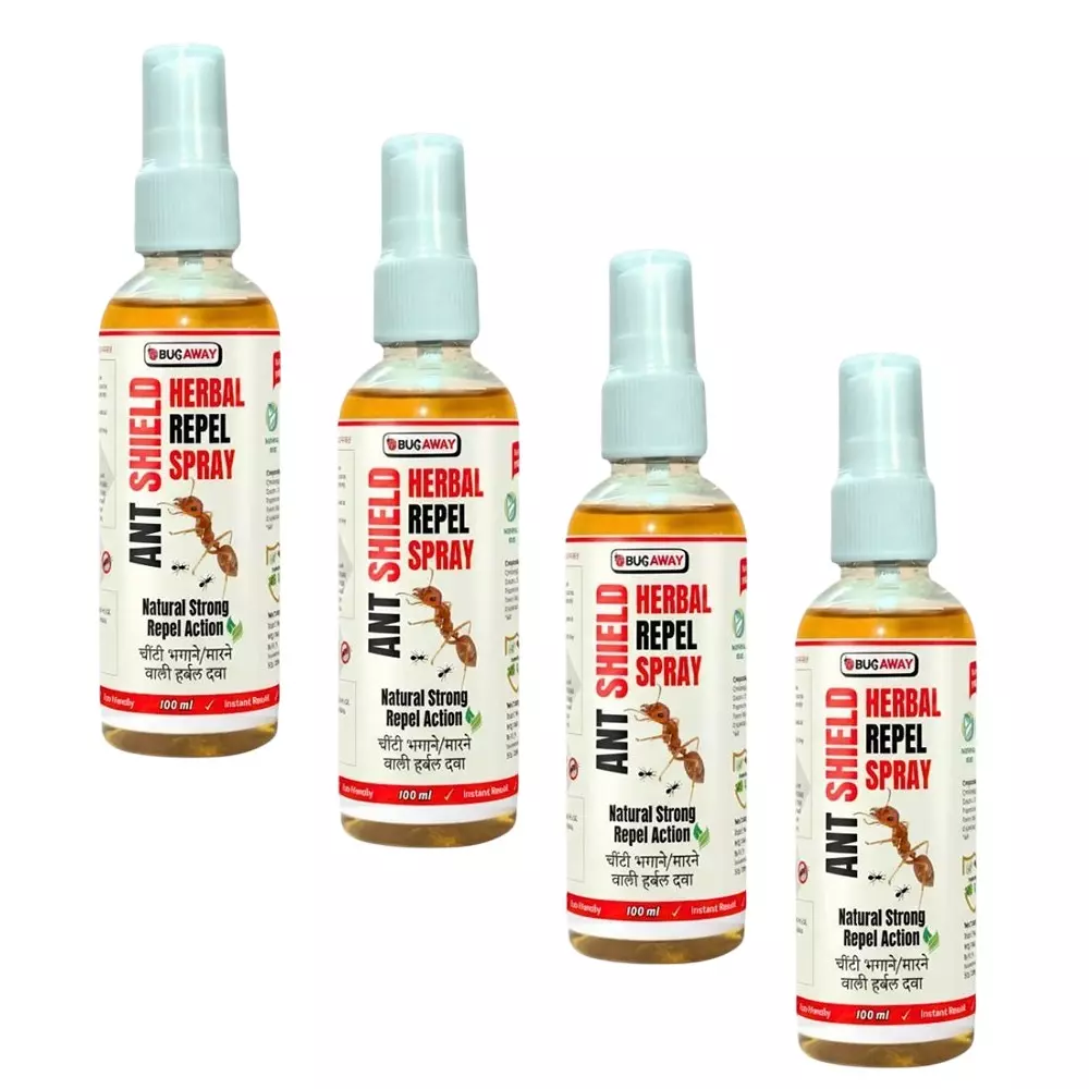 BUGAWAY Strong Ant Shield Repellent Spray 100 ml 100% Organic for Home (Pack of 4)