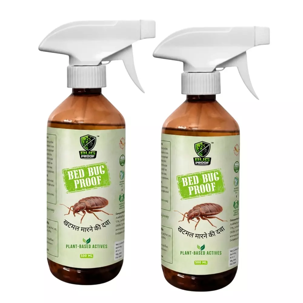 BUGPROOF 500 ml Powerful Bed Bug Repellant Spray Liquid Formula for Home Use on Beds (Pack of 2)