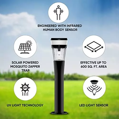 Moskitrap Solar Powered Mosquito Zapper Trap with UV LED Light Electric Zapper Black for Outdoor, GM 937