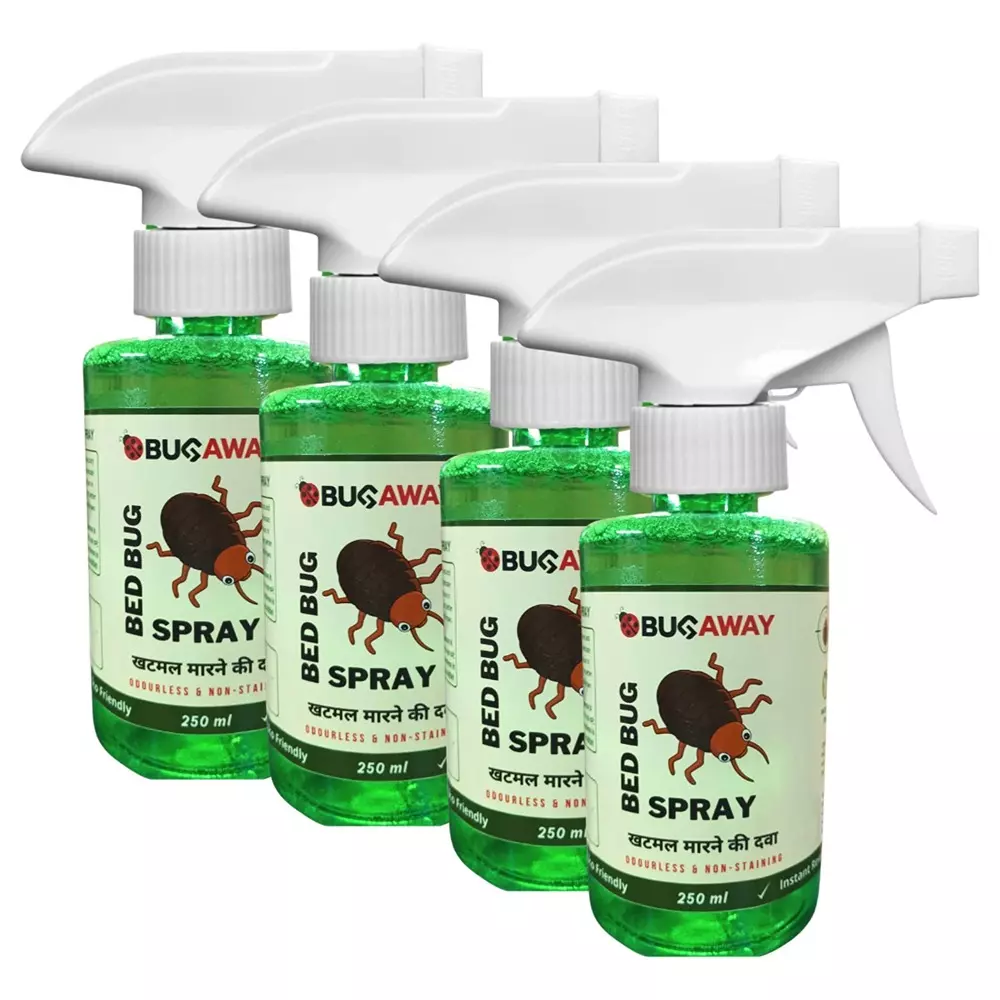 Bugaway Bedbug Spray (Khatmal Spray) 250 ml Bottle Liquid Form for Home, School & Office Area, (Pack of 4 Pcs)