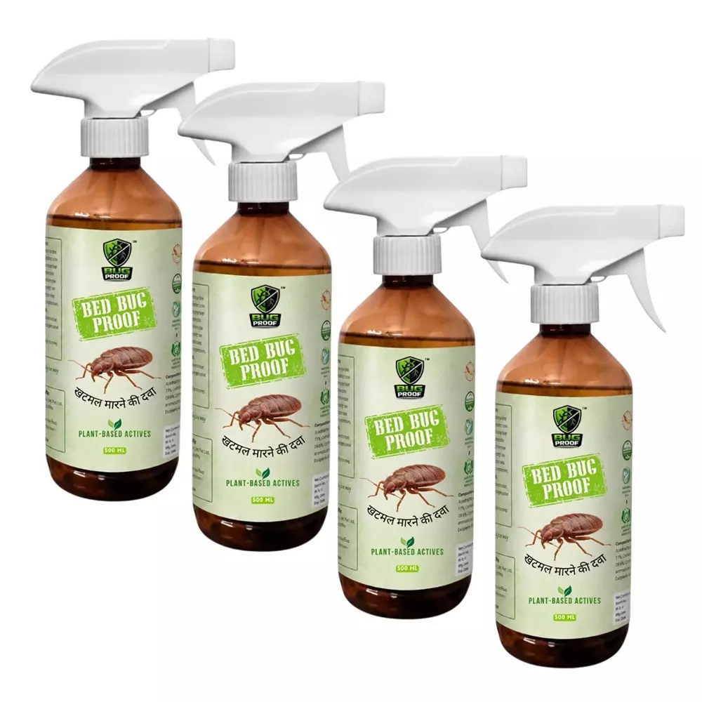BUGPROOF 500 ml Powerful Bed Bug Repellant Spray Liquid Formula for Home Use on Beds (Pack of 4)