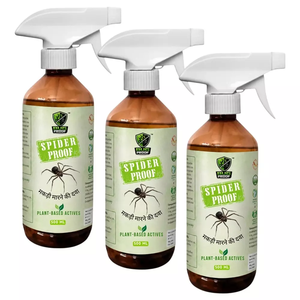 BUGPROOF 500 ml Herbal Spider Repellant Spray Liquid Formula for Home Use (Pack of 3)