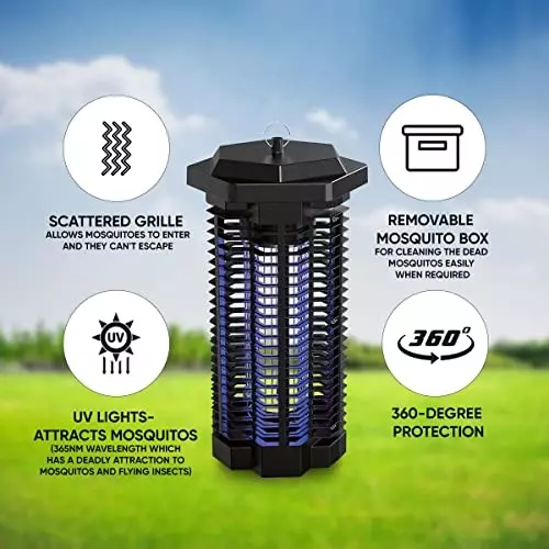 Moskitrap Bug Zapper with UV LED Light Black 360 Protection Plastic for Indoor & Outdoor, MW12