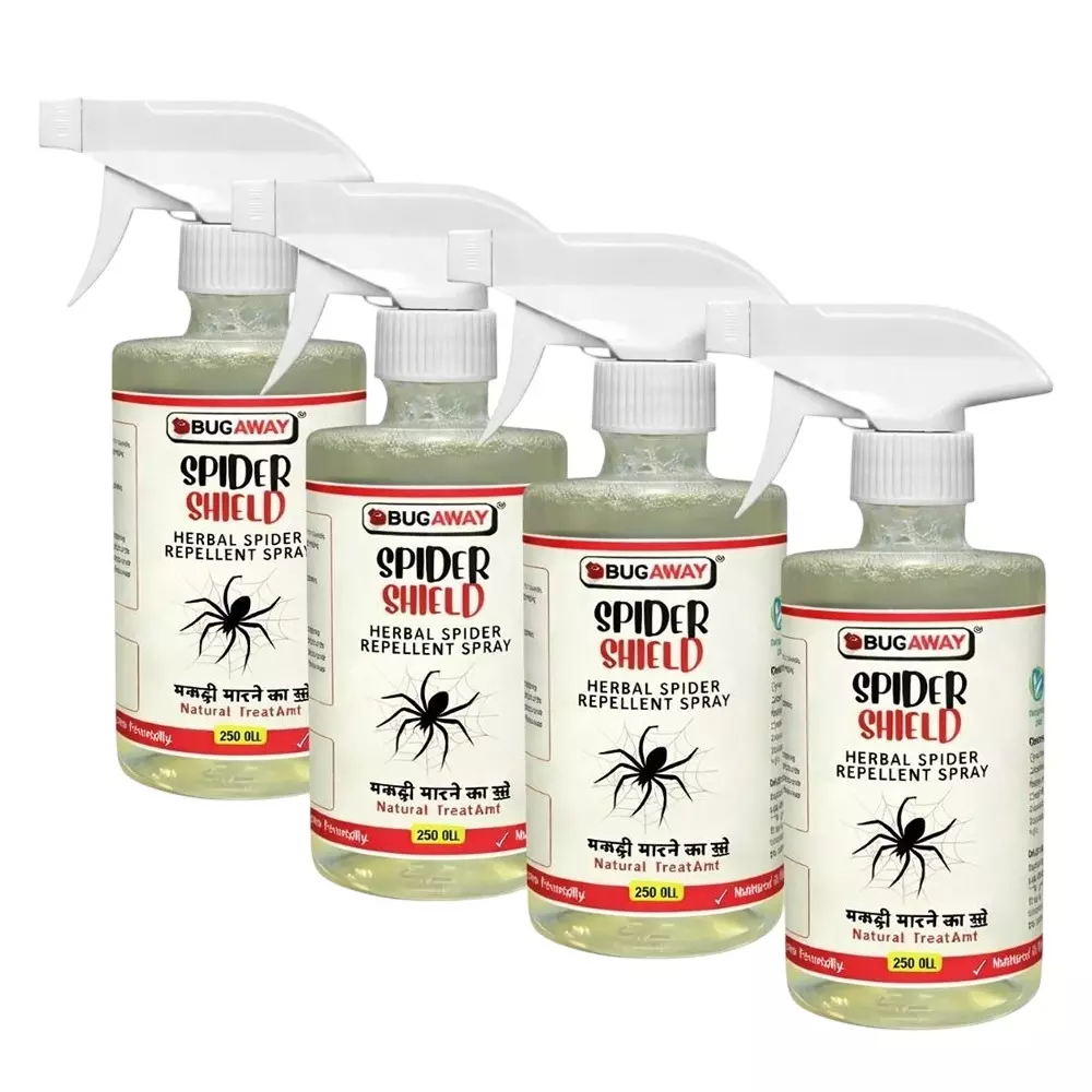 BUGAWAY Organic Spider Shield Repellent Spray (Makdi Spray) 250 ml for Home (Pack of 4)