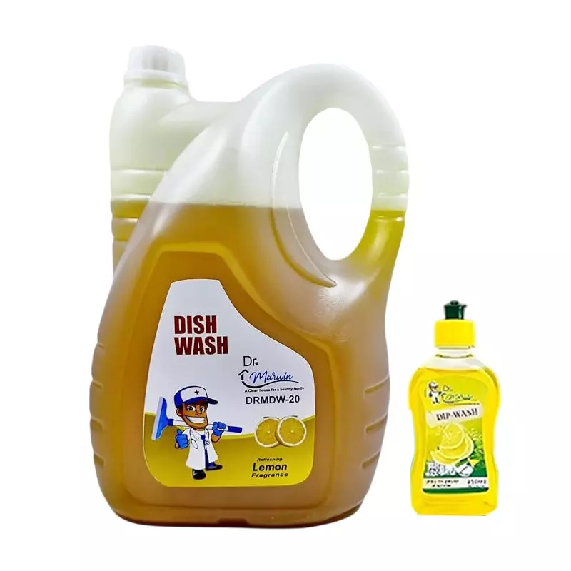 Dr. Marwin Dishwash Gel Combo Yellow (5 L Can + 250 ml Bottle) Lemon for Home, School & Hospitals