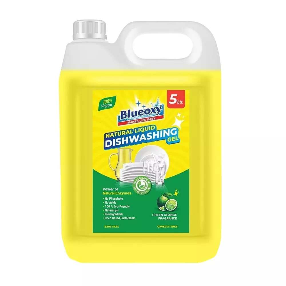 BLUEOXY Natural Dishwash Liquid Gel 5 L Green Orange Fragrance Yellow (Pack of 2)