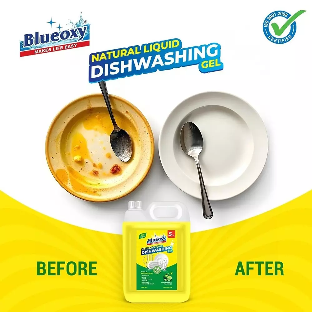 BLUEOXY Natural Dishwash Liquid Gel 5 L Green Orange Fragrance Yellow (Pack of 2)