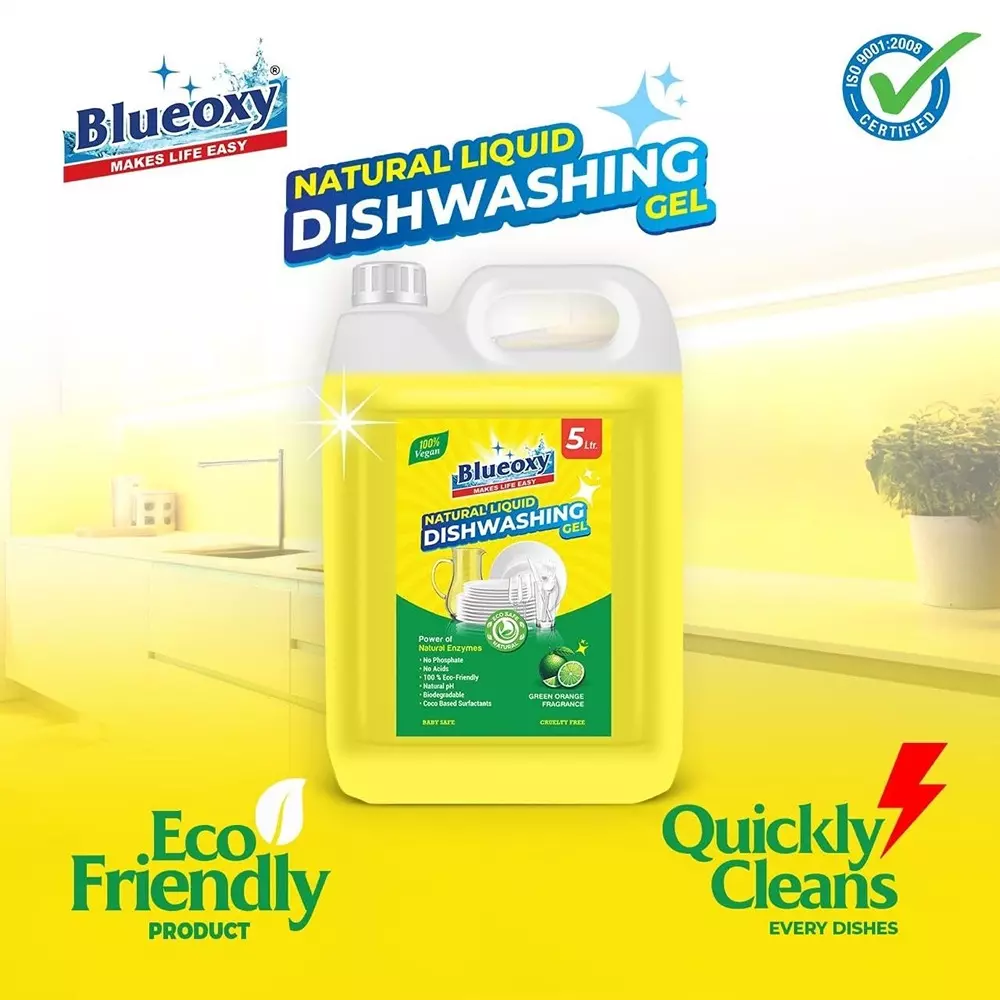 BLUEOXY Natural Dishwash Liquid Gel 5 L Green Orange Fragrance Yellow (Pack of 2)