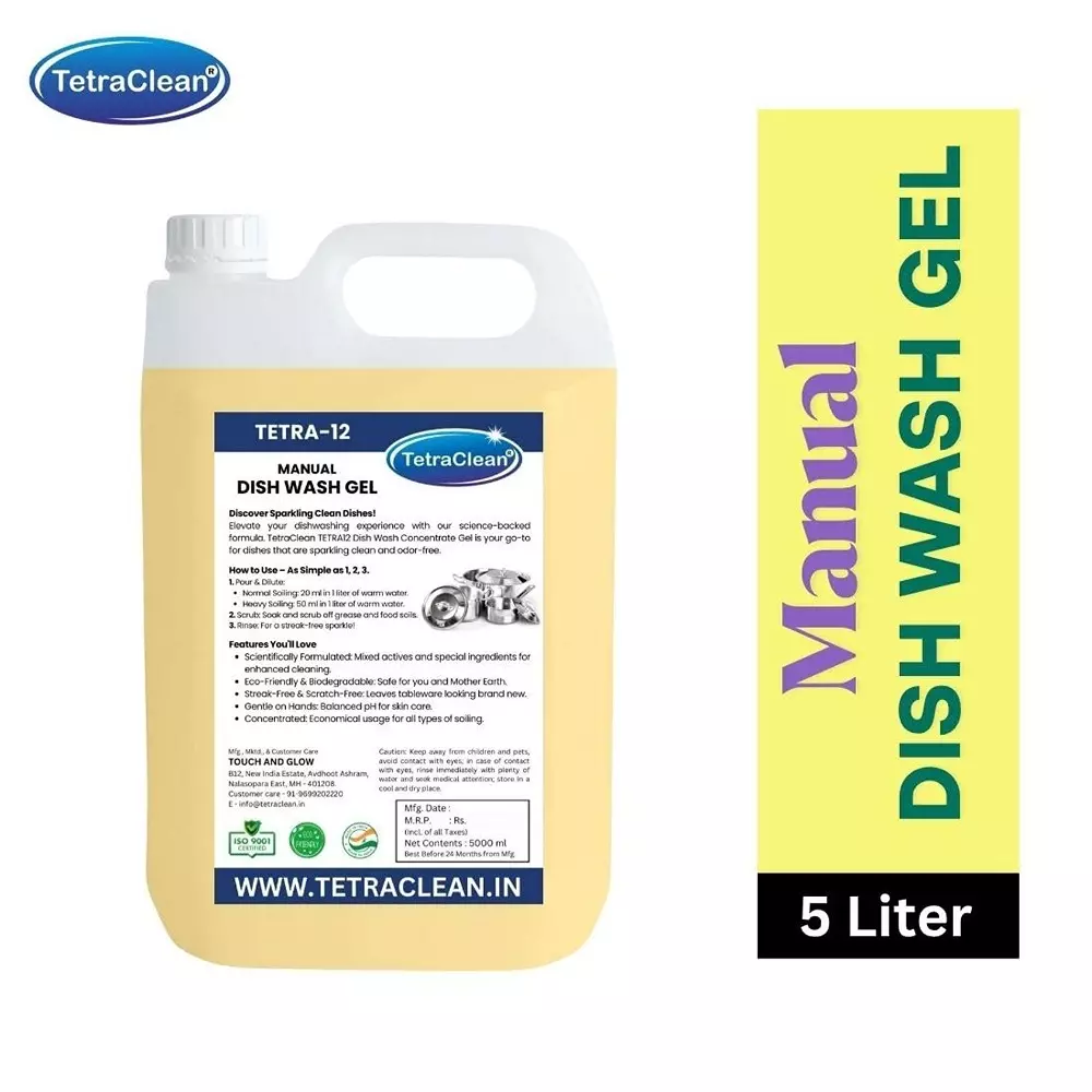 TetraClean 5 L Manual Dishwash Liquid Lemon Fragrance All Purpose Dish Cleaning, Tetra_12