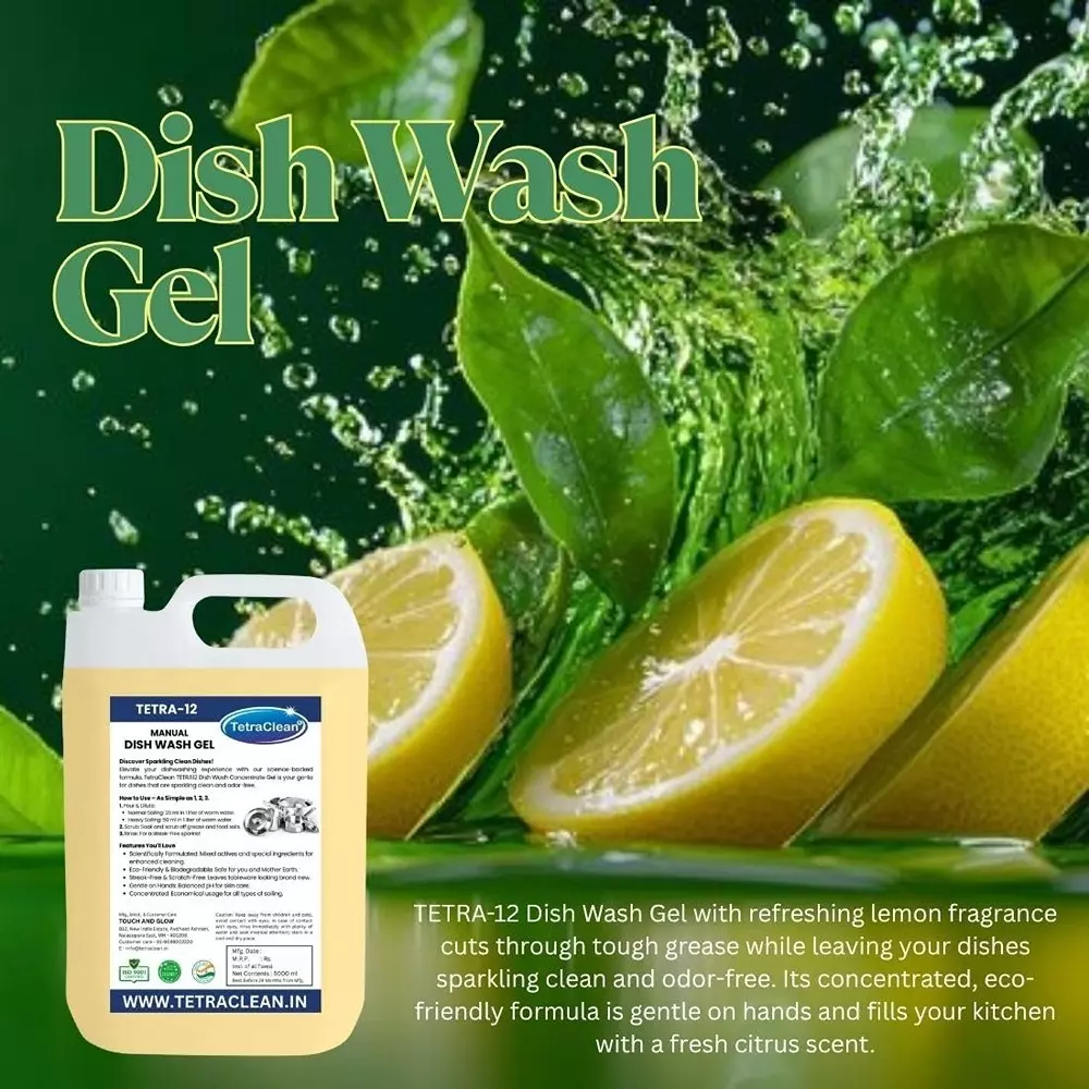 TetraClean 5 L Manual Dishwash Liquid Lemon Fragrance All Purpose Dish Cleaning, Tetra_12