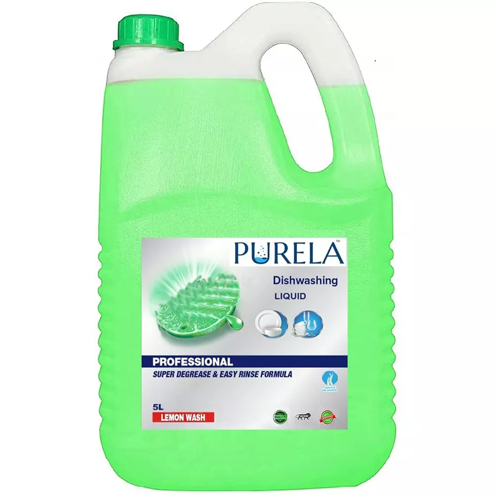 Purela Dishwash Gel 5 L Can Lime & Basil Fragrance Biodegradable Liquid Form for Utensils
