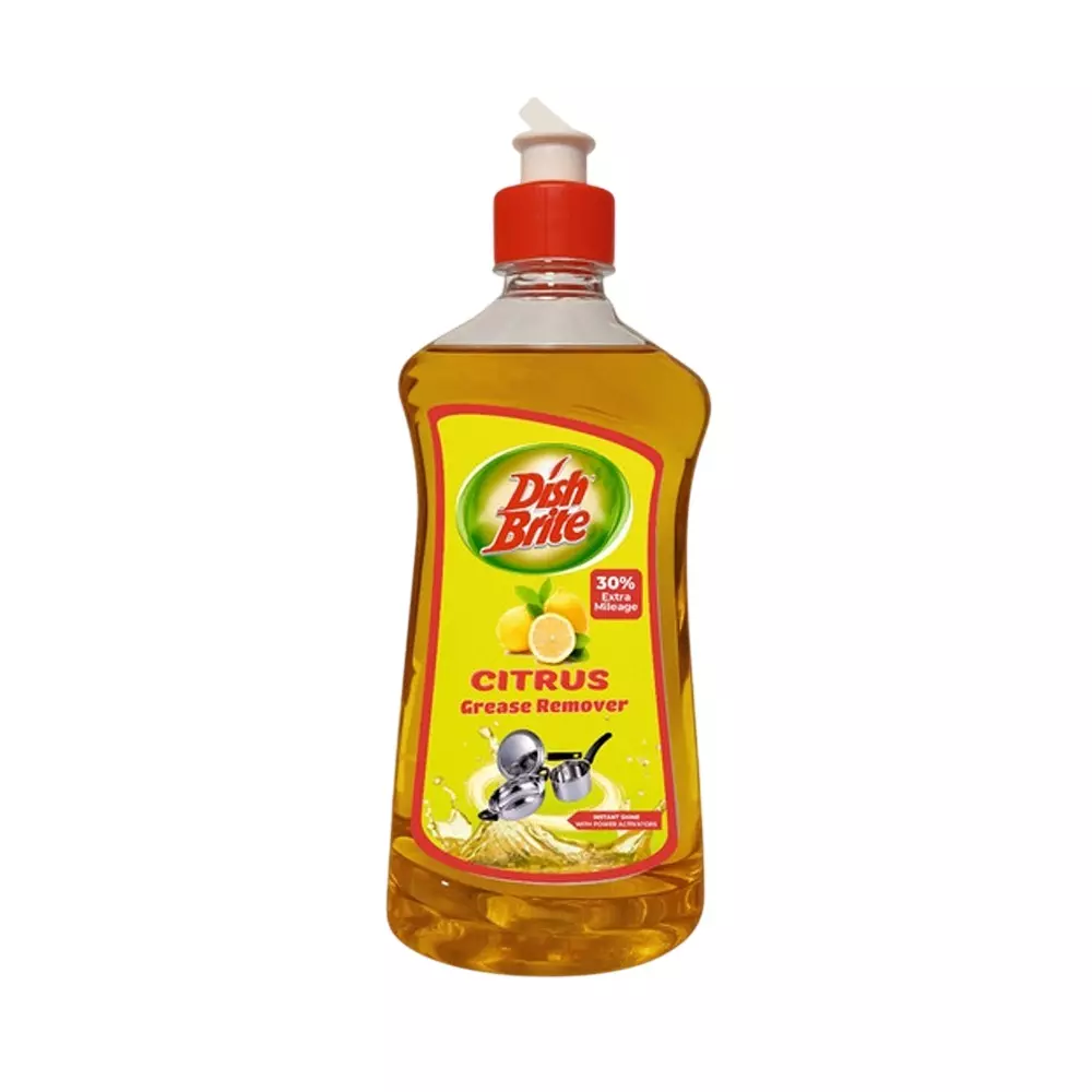 Dish Brite Dish Wash Gel Citrus Liquid Form 500 ml Bottle, (Pack of 24 Pcs)