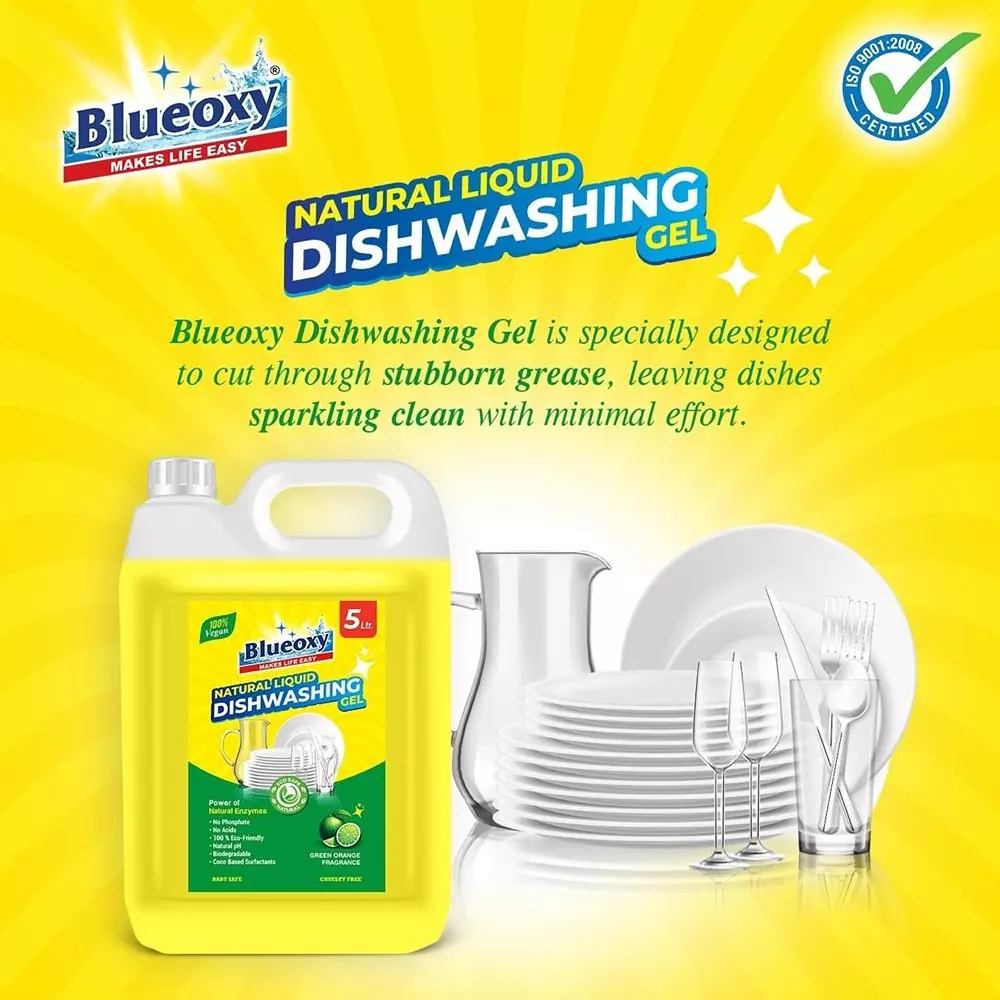 BLUEOXY Natural Dishwash Liquid Gel 5 L Green Orange Fragrance Yellow