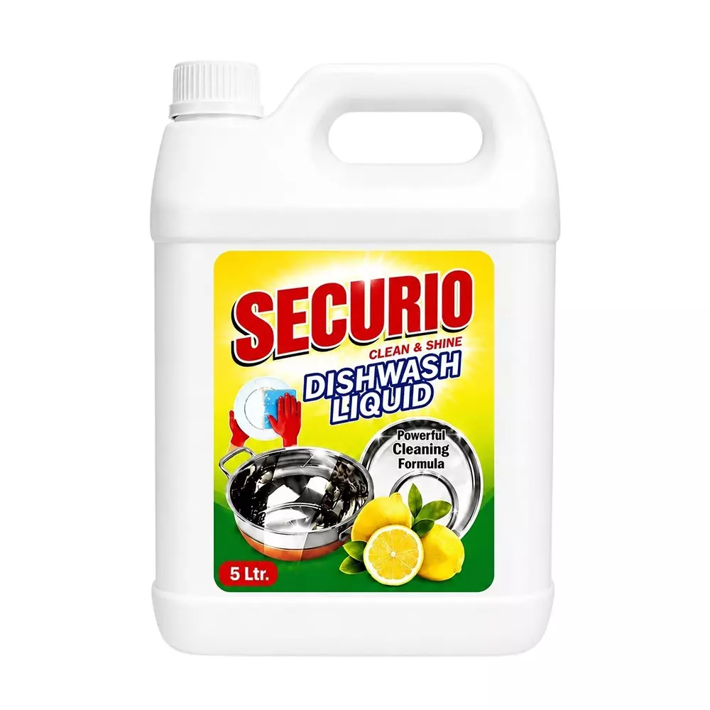 Securio Dishwash Liquid Gel Lime Fragrance 5 L for Kitchen Utensil Cleaner, Removes Tough Grease & Oil, Powerful Cleaning Formula
