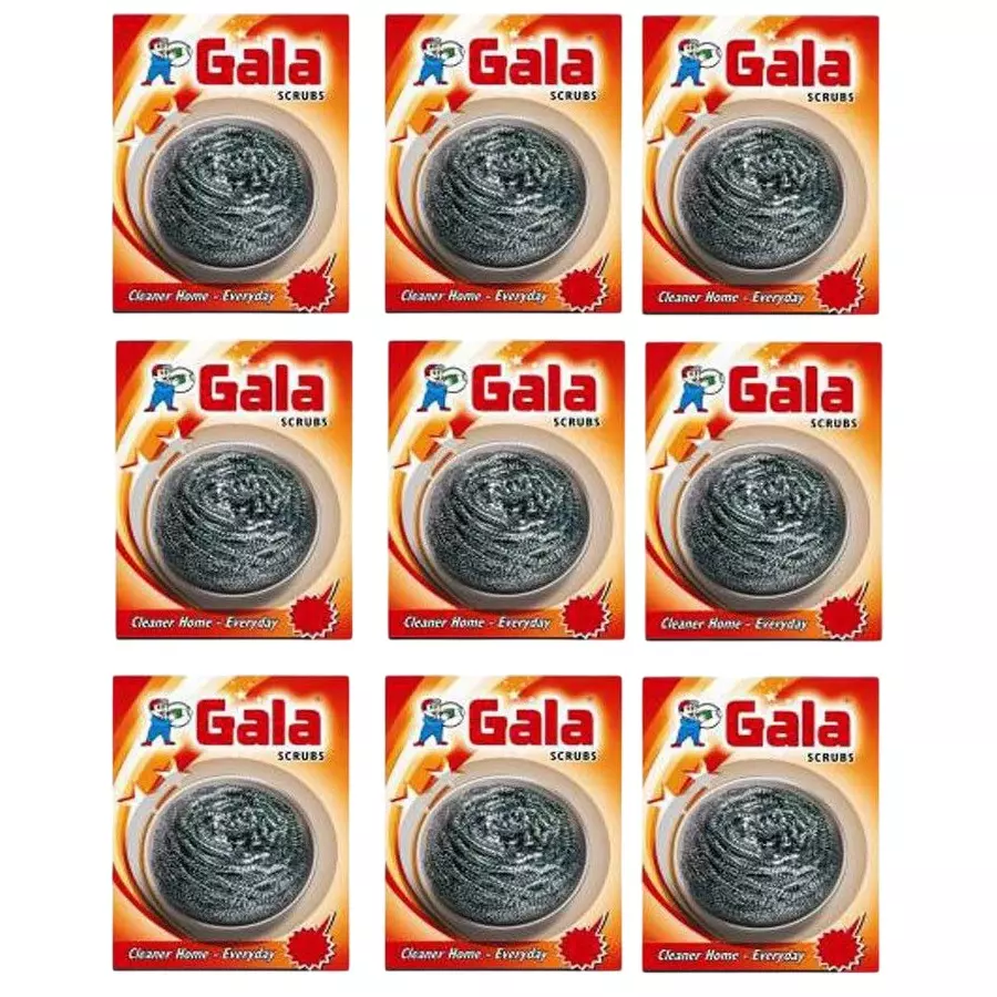 Gala Scrub Sponge Steel Regular Size Silver for Kitchen Use, (Pack of 9 Pcs)