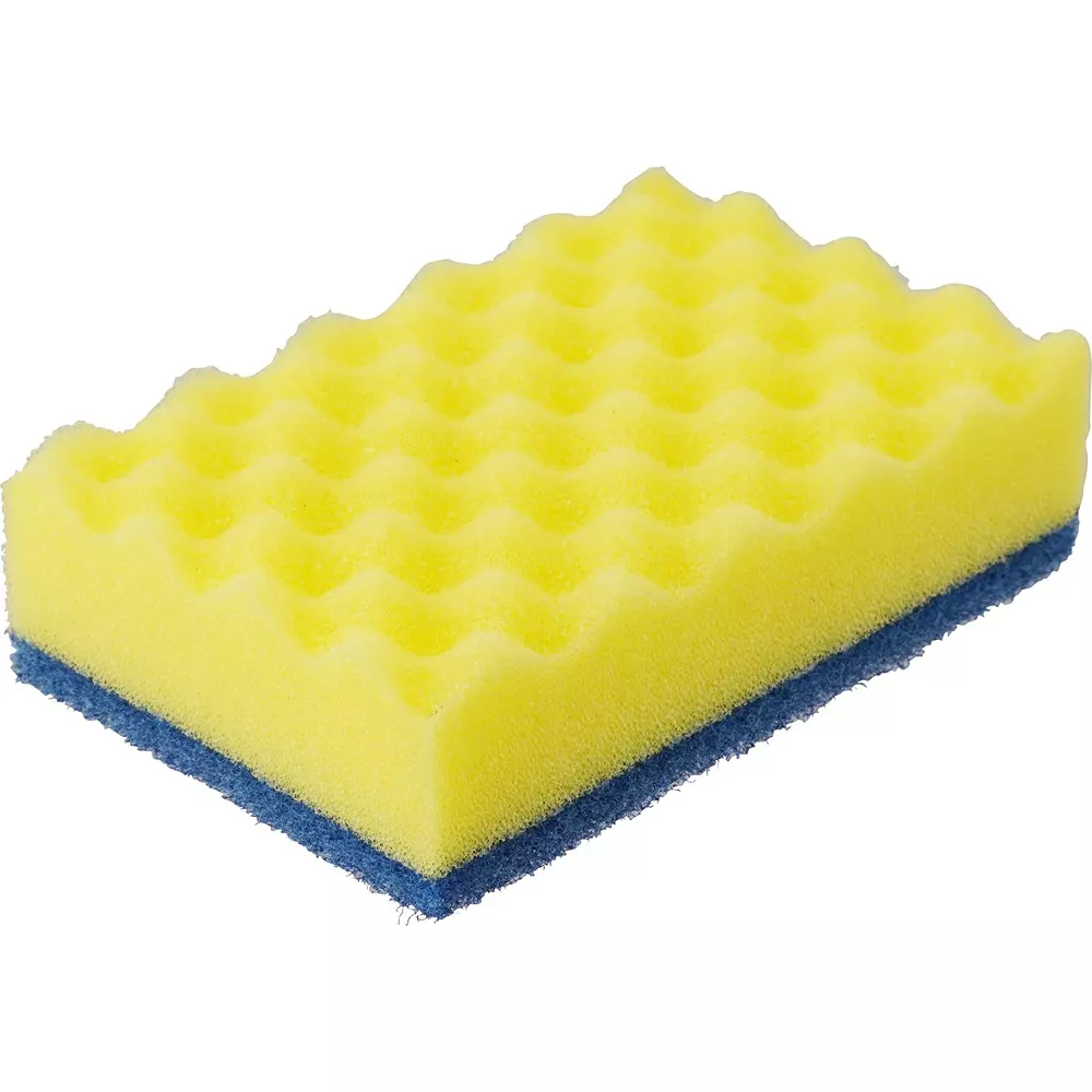 MonotaRO Sponge Antibacterial Wavy Nylon nonwoven fabric (with abrasive), polyurethane foam 115x70x30 mm, Yellow