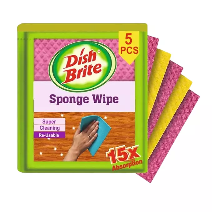 Dish Brite Sponge Wipe Rectangular Shape Multicolor for Cleaning Kitchen (Pack of 5)