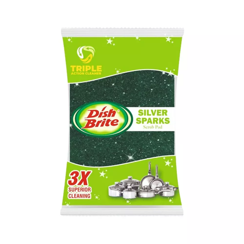 Dish Brite Spark Scrub Pad Green Non-Woven 10x12.5 cm Size 10 mm Thickness, (Pack of 260 Pcs)
