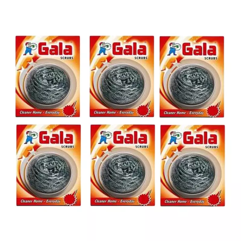Gala Scrub Sponge Steel Regular Size Silver for Kitchen Use, (Pack of 6 Pcs)