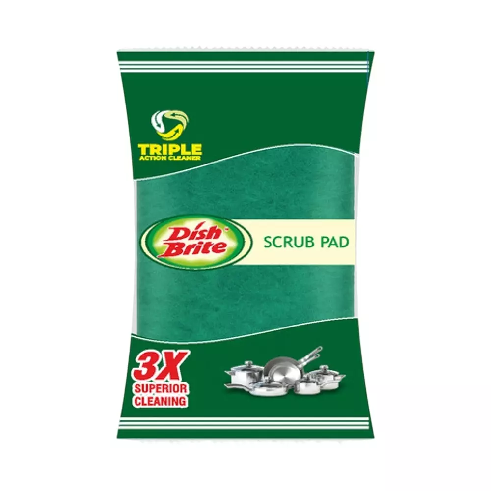 Dish Brite Scrub Pad Green Non-Woven 10x12.5 cm Size 10 mm Thickness, (Pack of 260 Pcs)