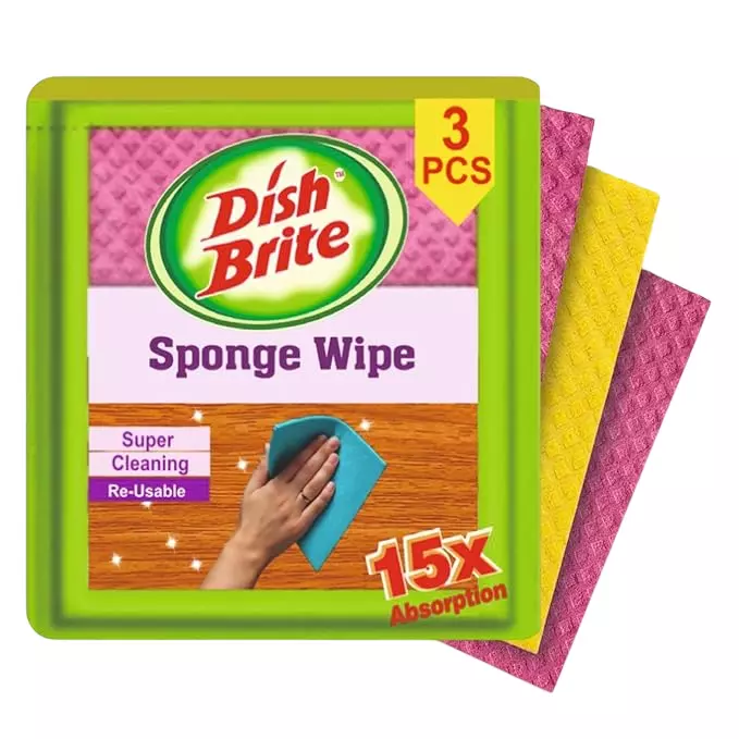 Dish Brite Sponge Wipe Rectangular Shape Multicolor for Cleaning Kitchen (Pack of 3)