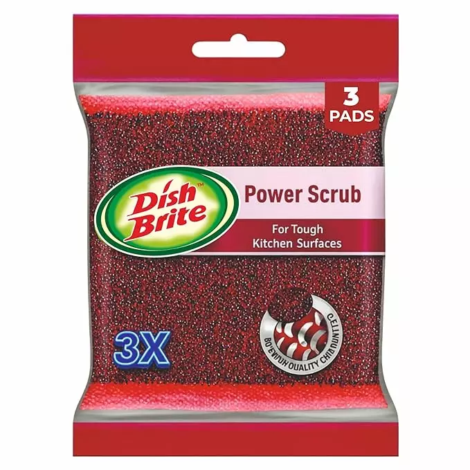 Dish Brite Power Scrub Pad Rectangular Shape Red Color for Cleaning Tough Oily Stains (Pack of 3)