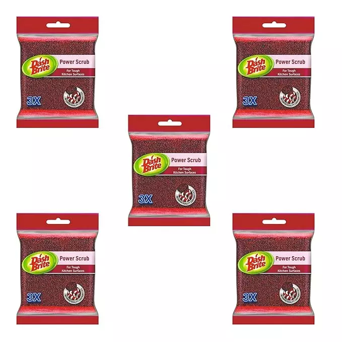 Dish Brite Power Scrub Pad Rectangular Shape Red Color for Cleaning Tough Oily Stains (Pack of 5)