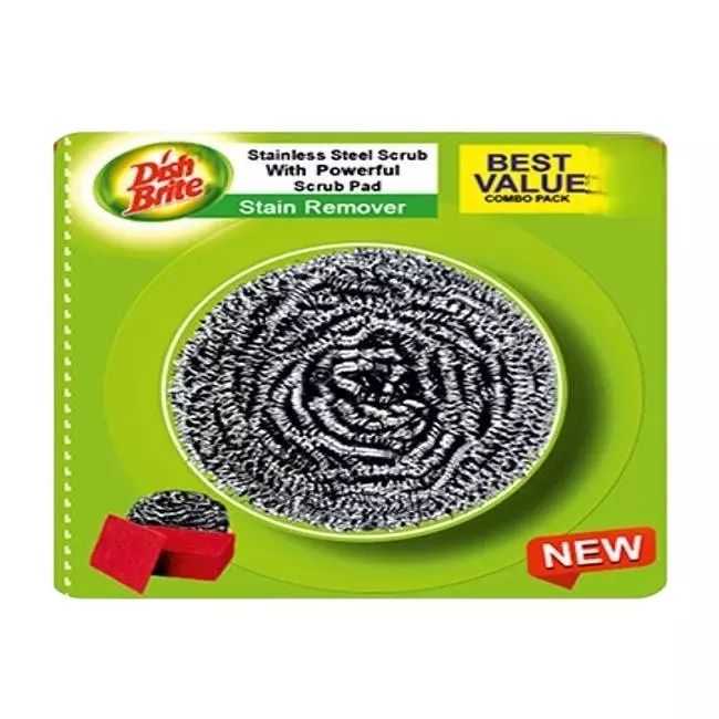 Dish Brite Premium Scrubber with Scrub Pad Silver Stainless Steel 410 Grade for Stain Remover, (Pack of 144 Pcs)