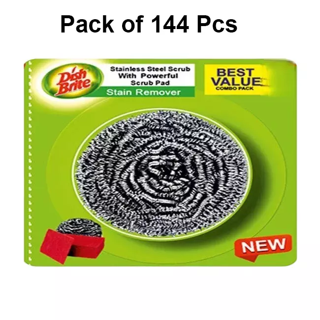 dish-brite-premium-scrubber-with-scrub-pad-silver-stainless-steel-410-grade-for-stain-remover-pack-of-144-pcs