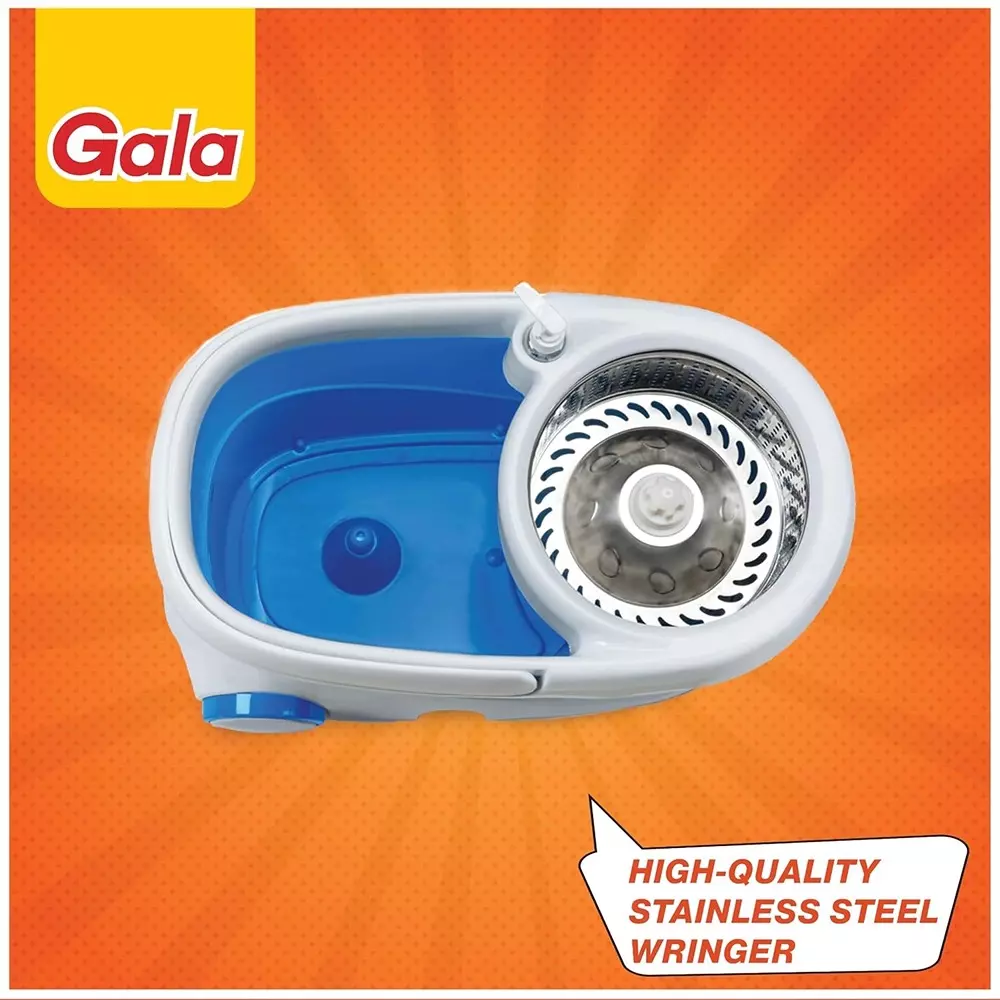 gala Jet Spin Mop Set With 2 Microfiber Refills Stainless Steel Handle Microfiber Head White & Blue 400 g, Mop_67