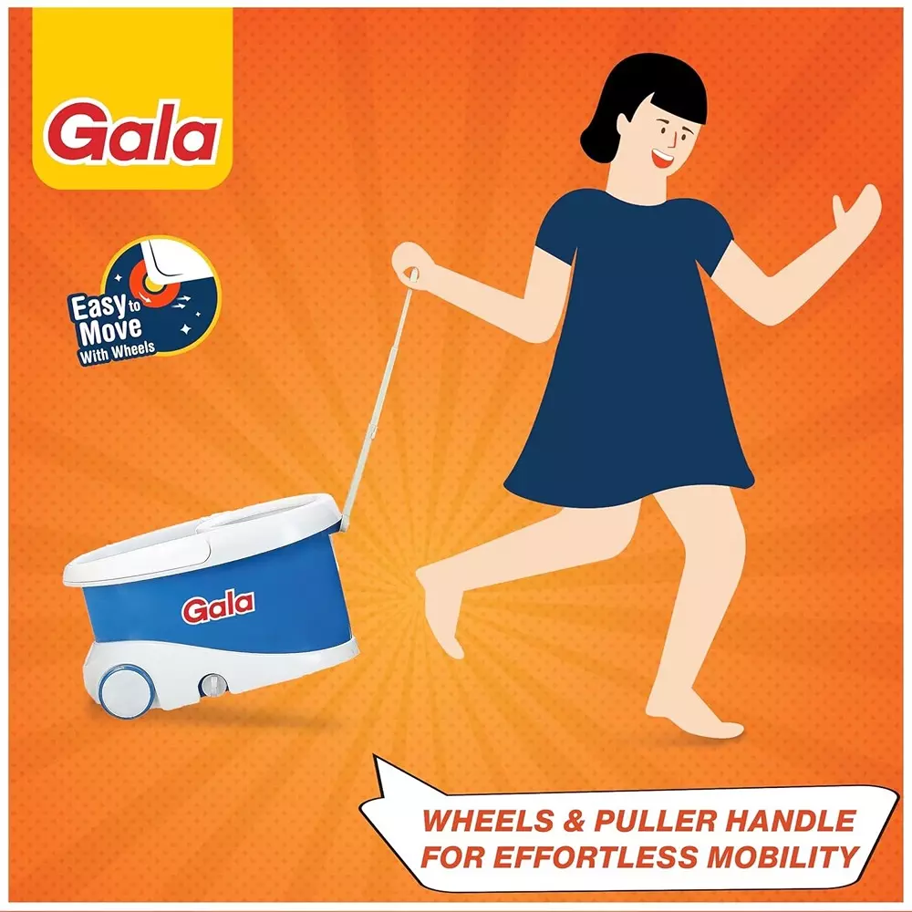 gala Jet Spin Mop Set With 2 Microfiber Refills Stainless Steel Handle Microfiber Head White & Blue 400 g, Mop_67