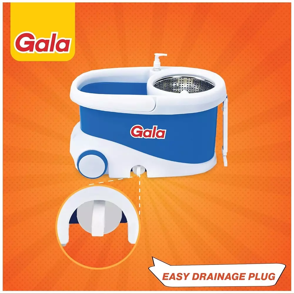 gala Jet Spin Mop Set With 2 Microfiber Refills Stainless Steel Handle Microfiber Head White & Blue 400 g, Mop_67