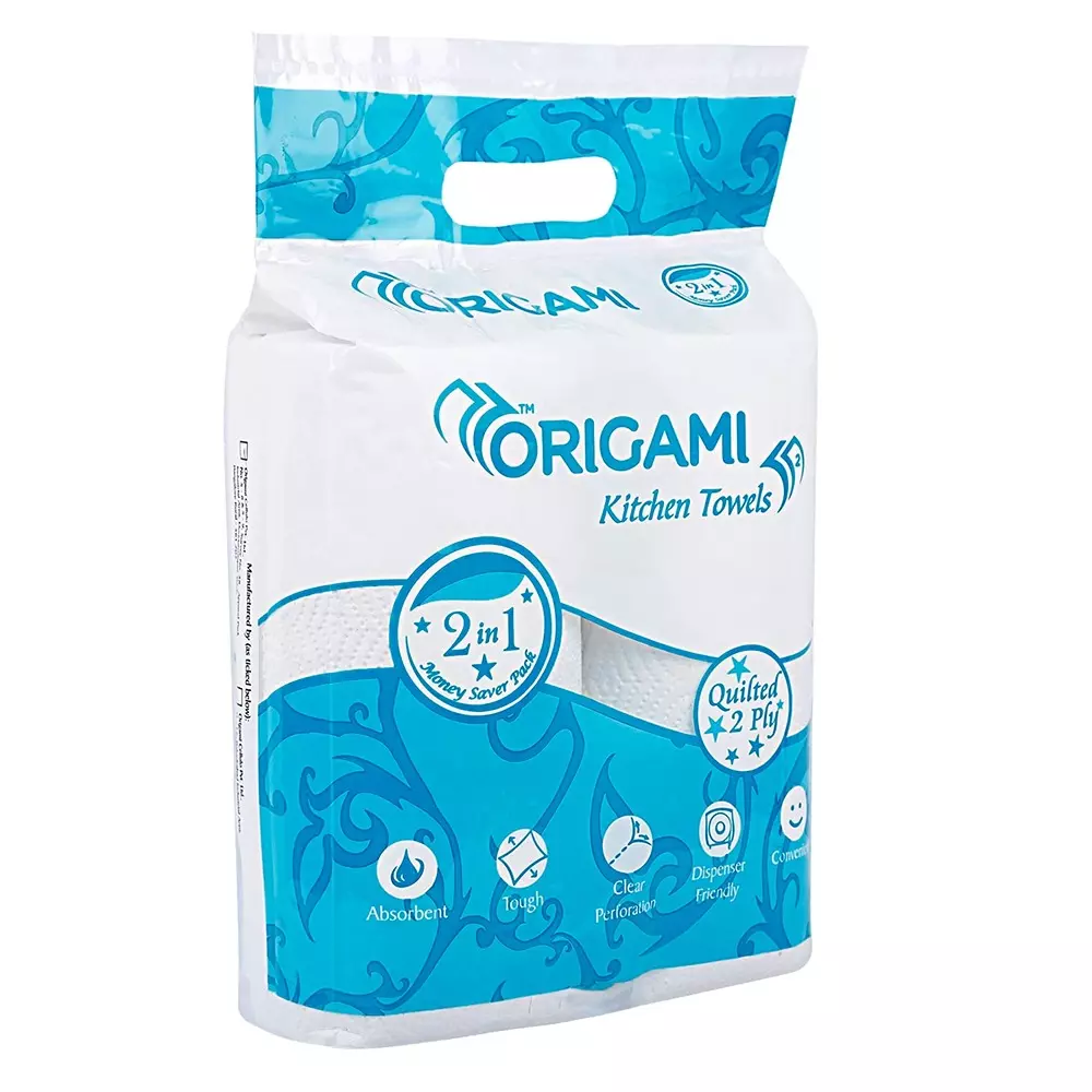 Origami 2 Rolls Per Pack Kitchen Towel 2 Ply 60 Sheets Per Roll Paper White, 4247 (Pack of 5 Packets)