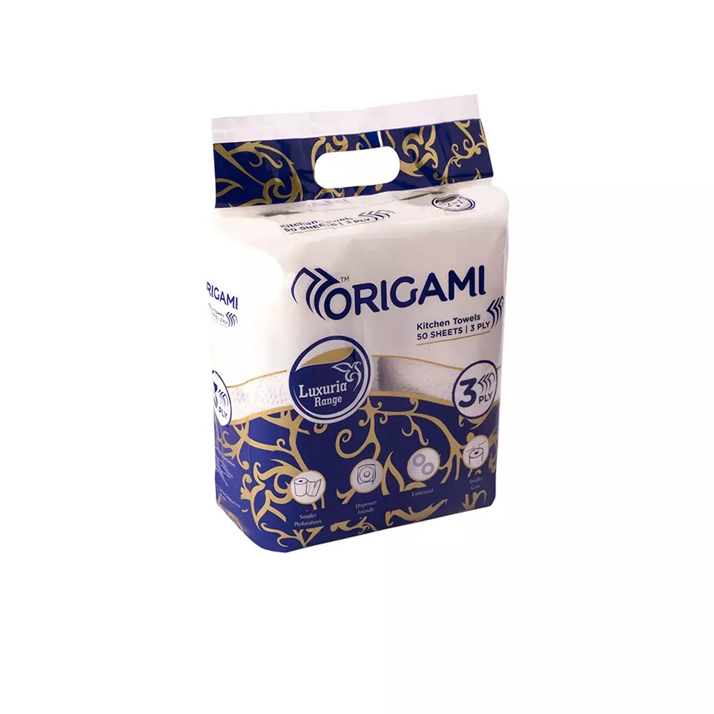 Origami 2 Rolls Per Pack Luxuria Kitchen Towel 3 Ply 50 Sheets Per Roll Paper White, 5558 (Pack of 5 Packets)