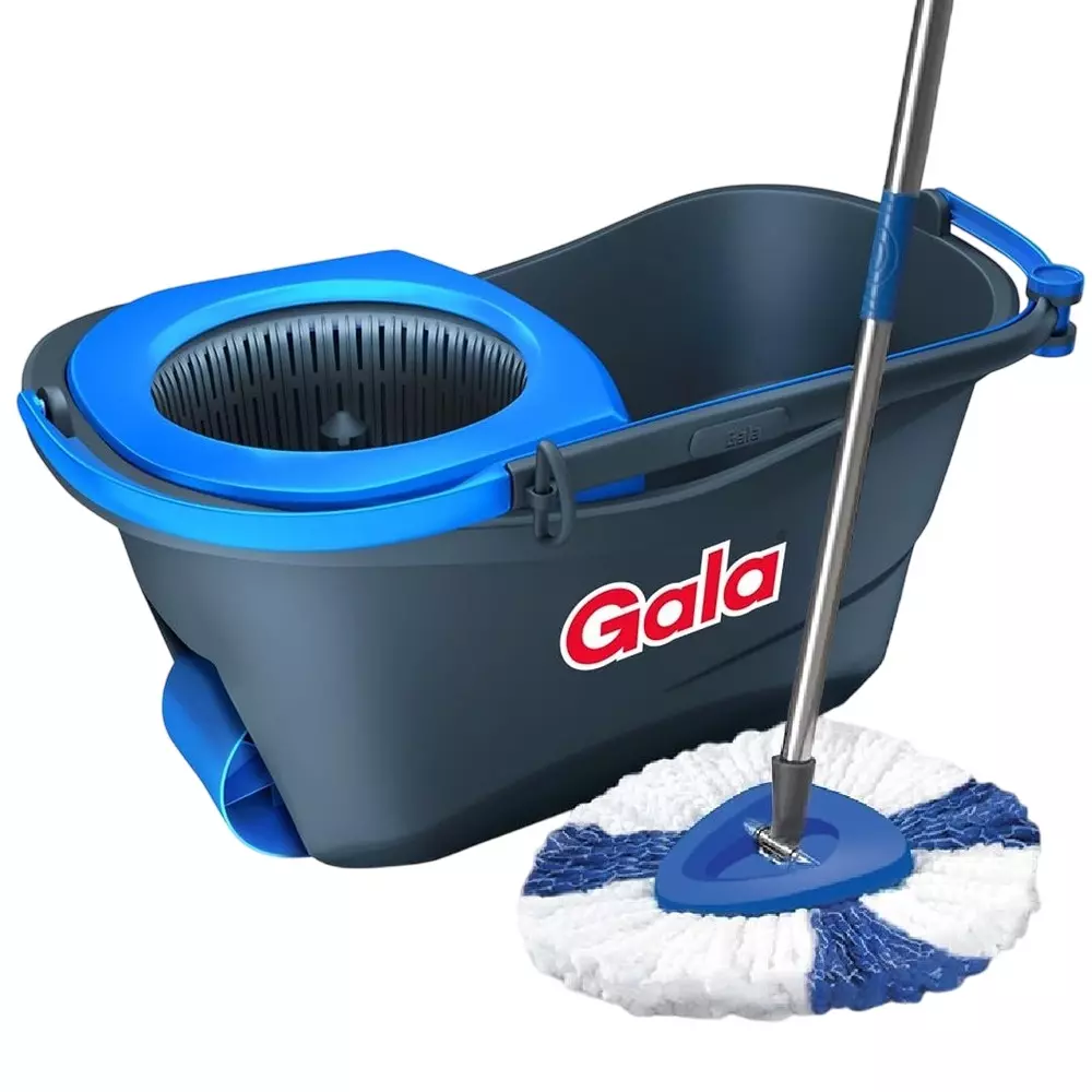 gala Turbo Spin Mop Set 4.5 ft (1.3 m) Stainless Steel Handle Microfiber Head Grey & Blue