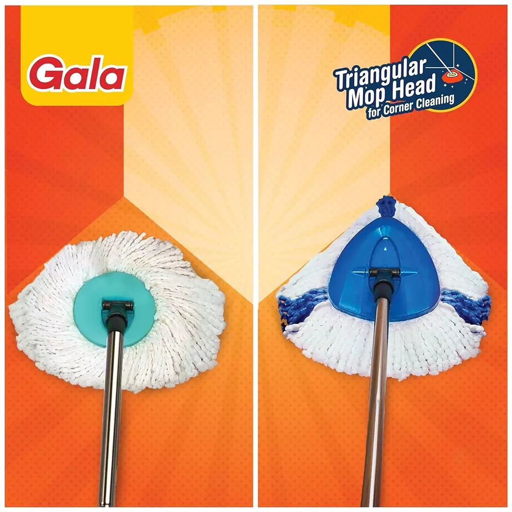 gala Turbo Spin Mop Set 4.5 ft (1.3 m) Stainless Steel Handle Microfiber Head Grey & Blue