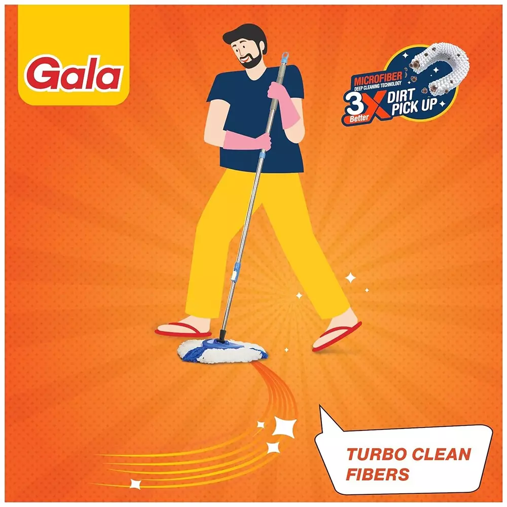gala Turbo Spin Mop Set 4.5 ft (1.3 m) Stainless Steel Handle Microfiber Head Grey & Blue