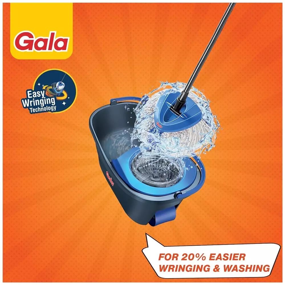 gala Turbo Spin Mop Set 4.5 ft (1.3 m) Stainless Steel Handle Microfiber Head Grey & Blue