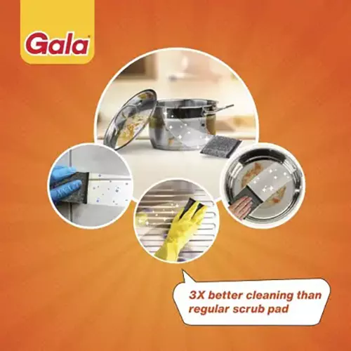 Gala Super Scrub Pad Regular Size Black for Kitchen Use, (Pack of 2 Pcs)