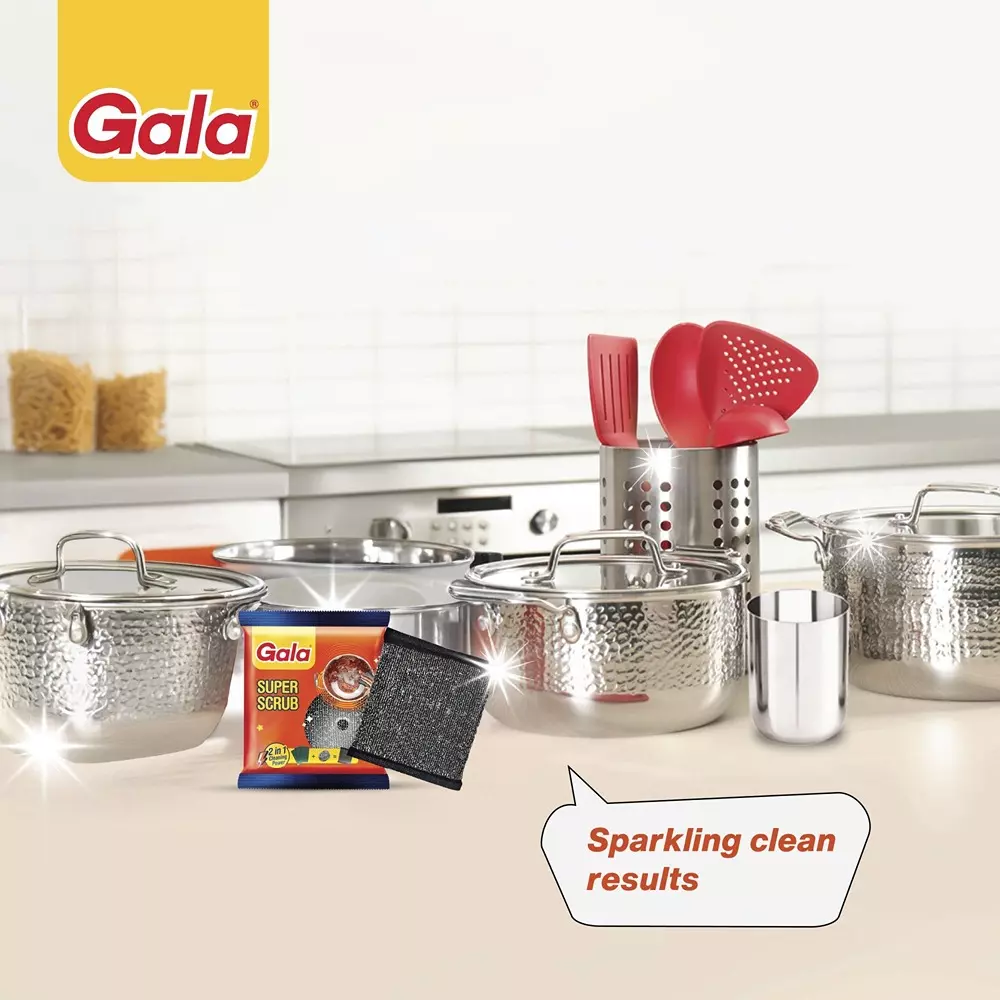 Gala Super Scrub Pad Regular Size Black for Kitchen Use, (Pack of 2 Pcs)