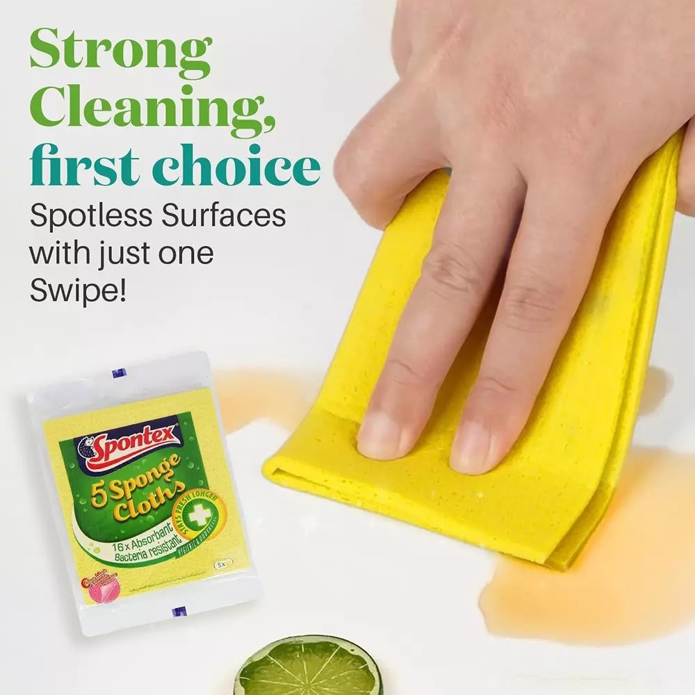 Spontex Cellulose Sponge Wipe for Kitchen, Table Tops and Furniture Cleaning (Pack of 5)