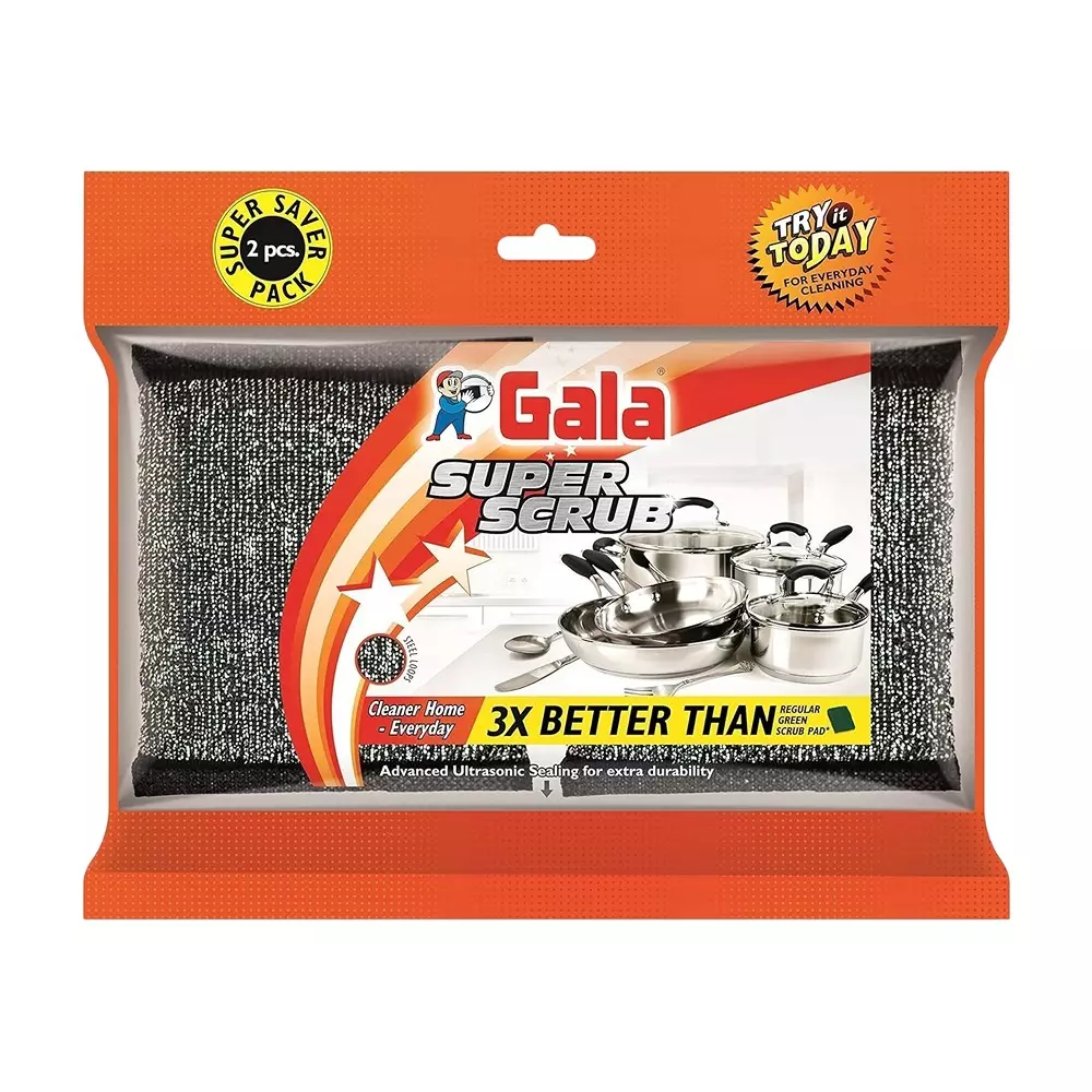 gala Super Scrubber Rectangular Stainless Steel 120 g Black (Pack of 2)