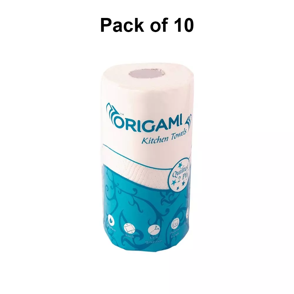 Origami Kitchen Towel 2 Ply 60 Sheets Per Roll Paper White, 4148 (Pack of 10 Rolls)