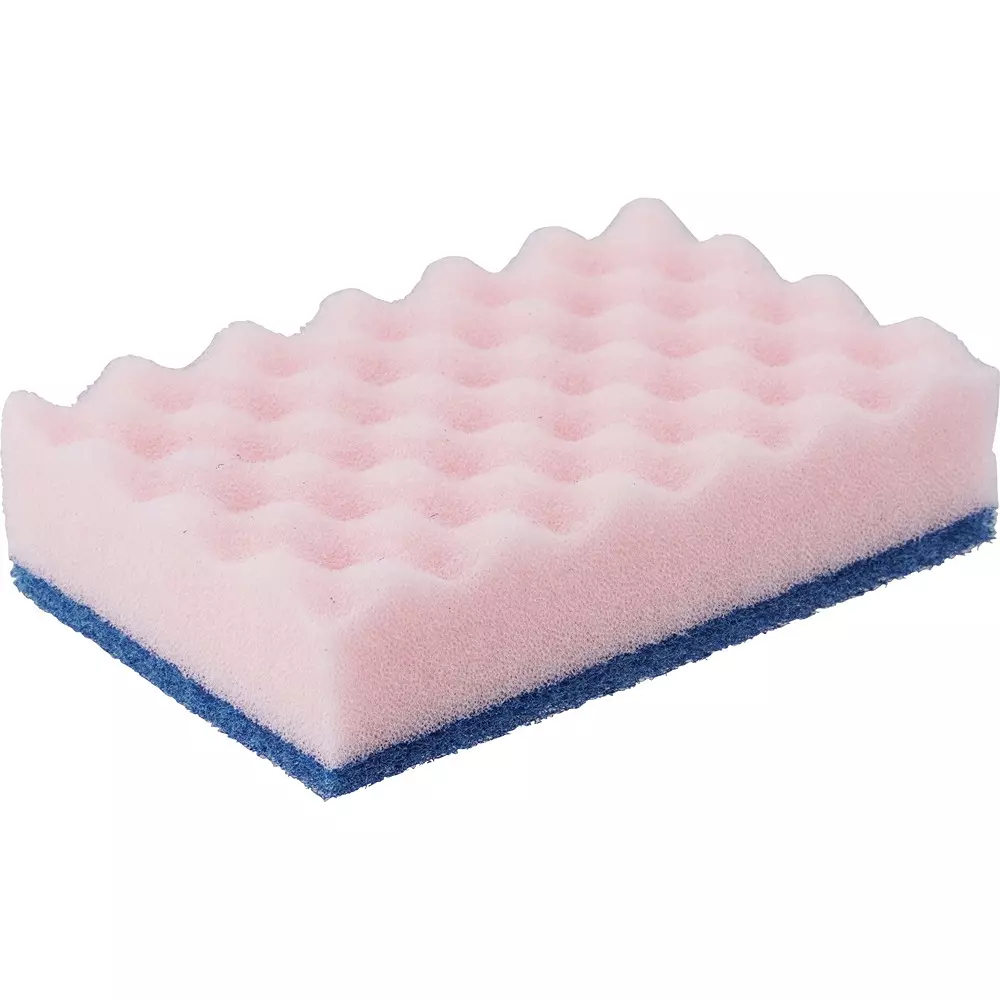 MonotaRO Sponge Antibacterial Wavy Nylon nonwoven fabric (with abrasive), polyurethane foam 115x70x30 mm, pink