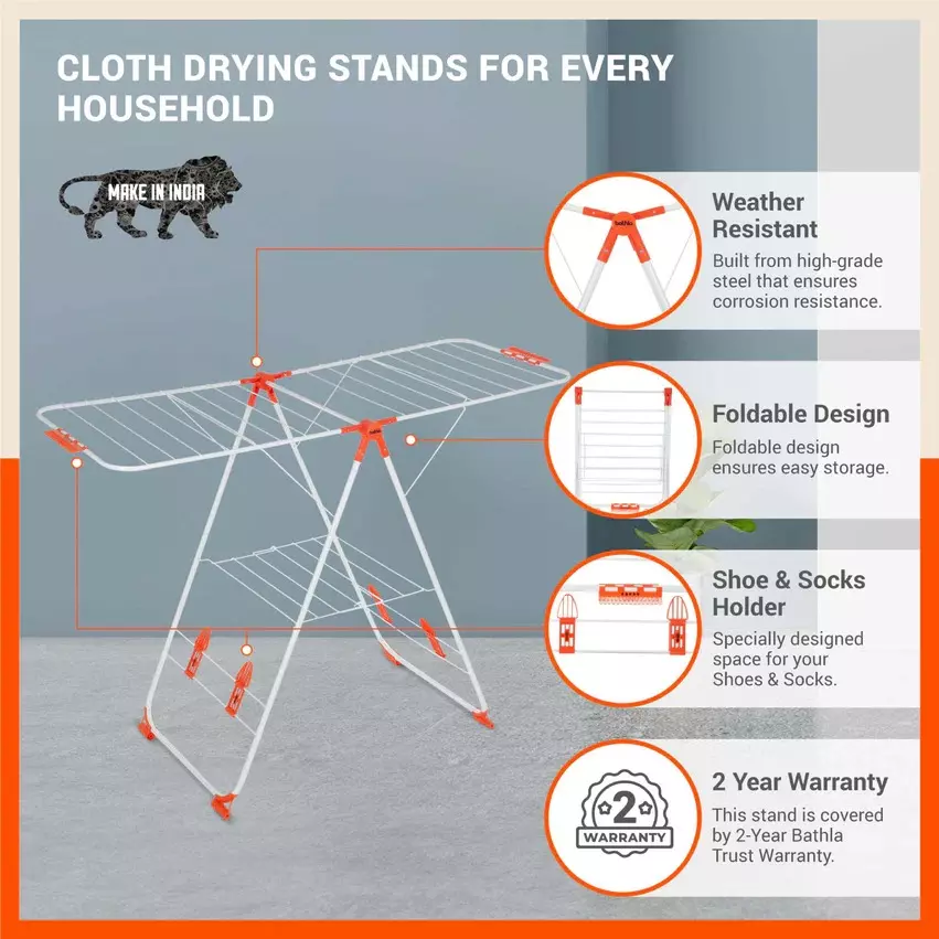 Bathla Foldable Cloth Drying Stand Steel Mobidry, NEO - IMDN