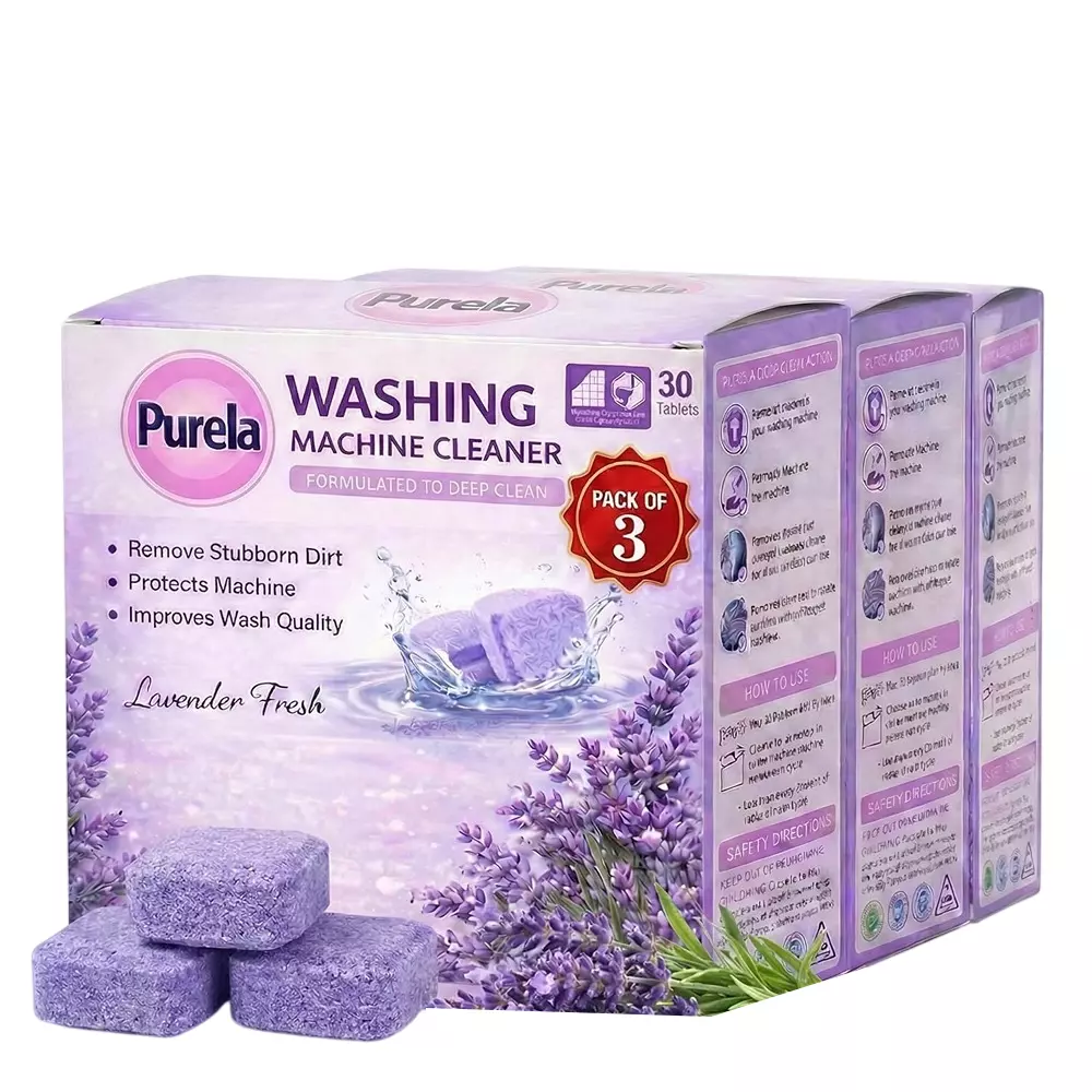 Purela Washing Machine Cleaner Tablets Lavender Fragrance Biodegradable for All Washing Machine Front Load and Top Load (Pack of 90 Pcs)