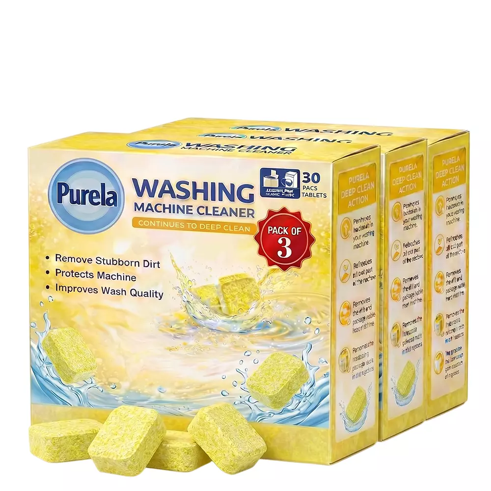Purela Washing Machine Cleaner Tablets Lemon Fragrance Biodegradable for All Washing Machine Front Load and Top Load (Pack of 90 Pcs)