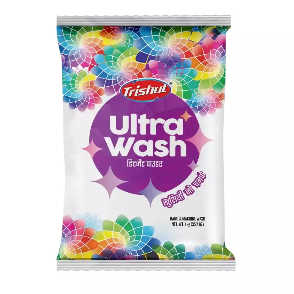 Trishul Ultrawash Detergent Powder 1 Kg Powder Packet White for Cloths Cleaning