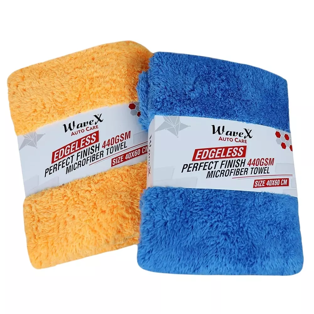 WAVEX Micro Fibre Cloth Blue and Orange Color 440 GSM and 40x60 cm Size for Car & Bike Cleaning, EPF440X2-Multi (Pack of 2)
